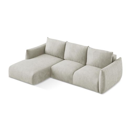 Canapé D’angle 3 Places Gauche Convertible Leila En Tissu Chenille Perle