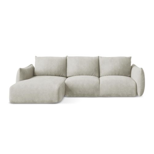 Canapé D’angle 3 Places Gauche Convertible Leila En Tissu Chenille Perle