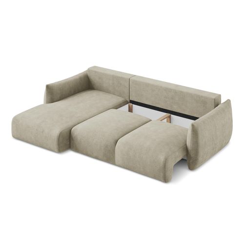 Canapé D’angle 3 Places Gauche Convertible Leila En Tissu Chenille Beige