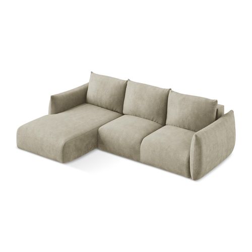 Canapé D’angle 3 Places Gauche Convertible Leila En Tissu Chenille Beige