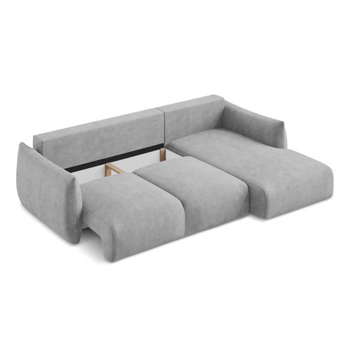 Canapé D'angle Droit Convertible Leila En Tissu Chenille Gris Clair