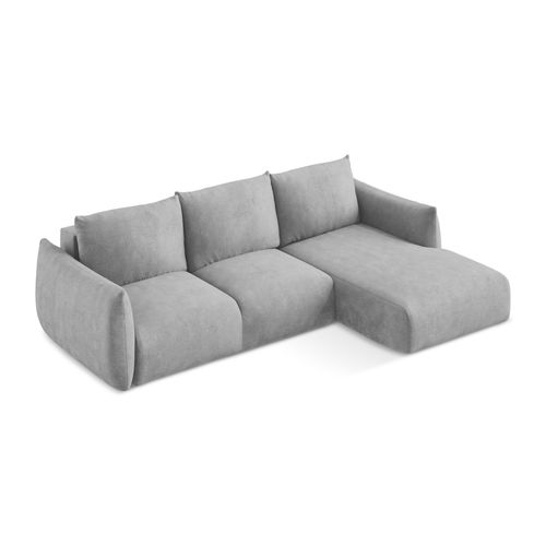 Canapé D'angle Droit Convertible Leila En Tissu Chenille Gris Clair