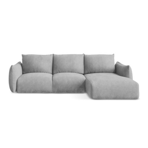 Canapé D'angle Droit Convertible Leila En Tissu Chenille Gris Clair