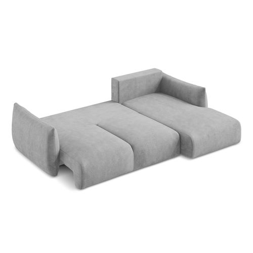 Canapé D'angle Droit Convertible Leila En Tissu Chenille Gris Clair