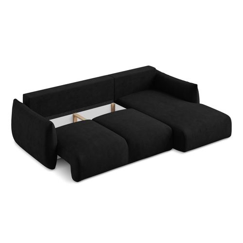 Canapé D'angle Droit Convertible Leila En Tissu Chenille Noir