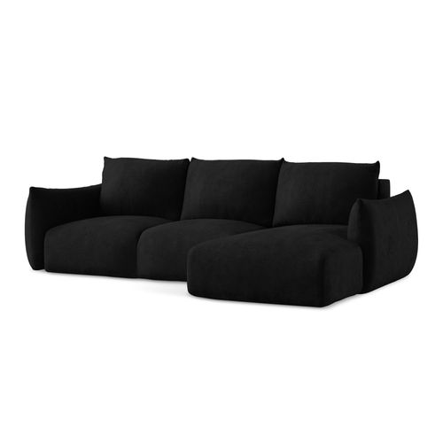 Canapé D'angle Droit Convertible Leila En Tissu Chenille Noir