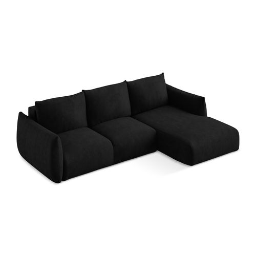 Canapé D'angle Droit Convertible Leila En Tissu Chenille Noir