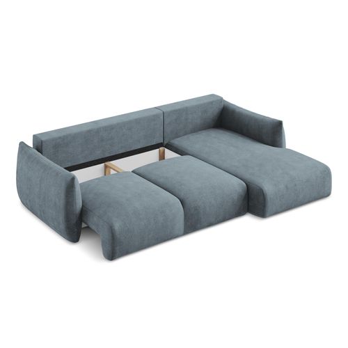 Canapé D'angle Droit Convertible Leila En Tissu Chenille Jeans