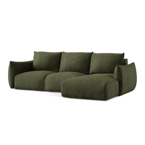 Canapé D'angle Droit Convertible Leila En Tissu Chenille Olive