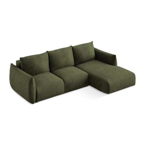 Canapé D'angle Droit Convertible Leila En Tissu Chenille Olive