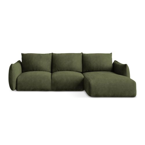 Canapé D'angle Droit Convertible Leila En Tissu Chenille Olive