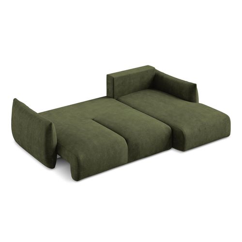 Canapé D'angle Droit Convertible Leila En Tissu Chenille Olive