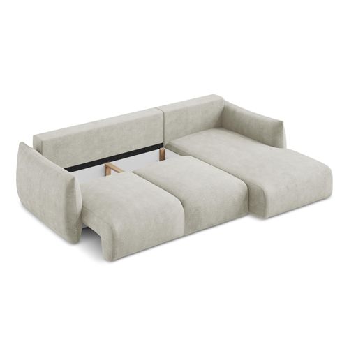 Canapé D'angle Droit Convertible Leila En Tissu Chenille Perle