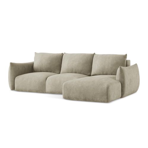 Canapé D'angle Droit Convertible Leila En Tissu Chenille Beige