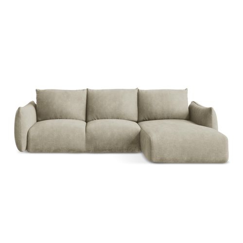 Canapé D'angle Droit Convertible Leila En Tissu Chenille Beige