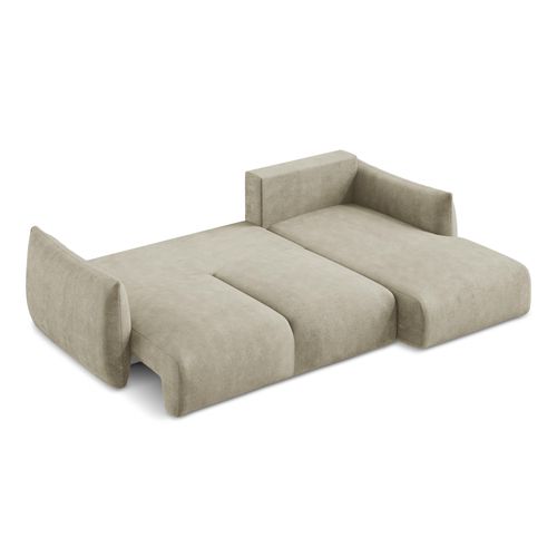 Canapé D'angle Droit Convertible Leila En Tissu Chenille Beige