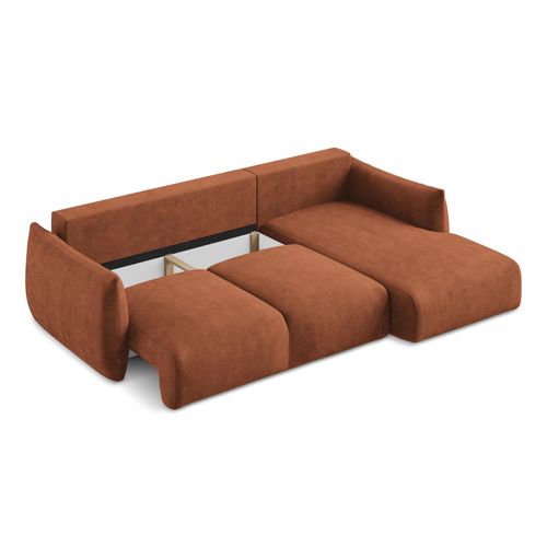 Canapé D'angle Droit Convertible Leila En Tissu Chenille Terre Cuite