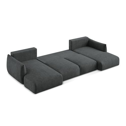 Canapé Panoramique 4 Places Convertible Leila En Tissu Chenille Gris Foncé