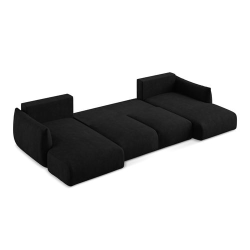 Canapé Panoramique 4 Places Convertible Leila En Tissu Chenille Noir