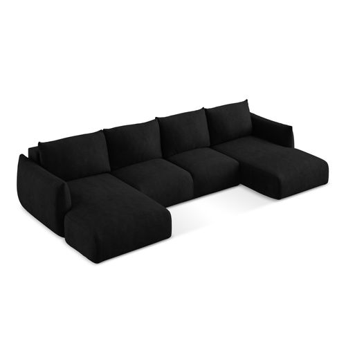 Canapé Panoramique 4 Places Convertible Leila En Tissu Chenille Noir