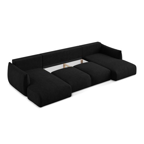 Canapé Panoramique 4 Places Convertible Leila En Tissu Chenille Noir