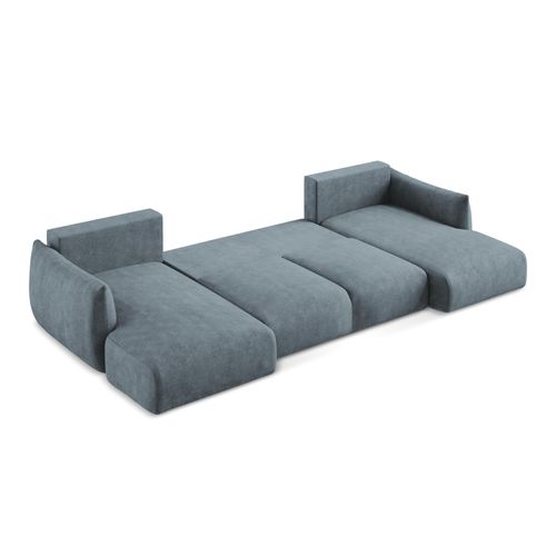 Canapé Panoramique 4 Places Convertible Leila En Tissu Chenille Jeans