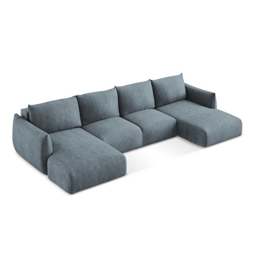 Canapé Panoramique 4 Places Convertible Leila En Tissu Chenille Jeans