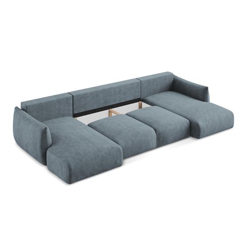 Canapé Panoramique 4 Places Convertible Leila En Tissu Chenille Jeans