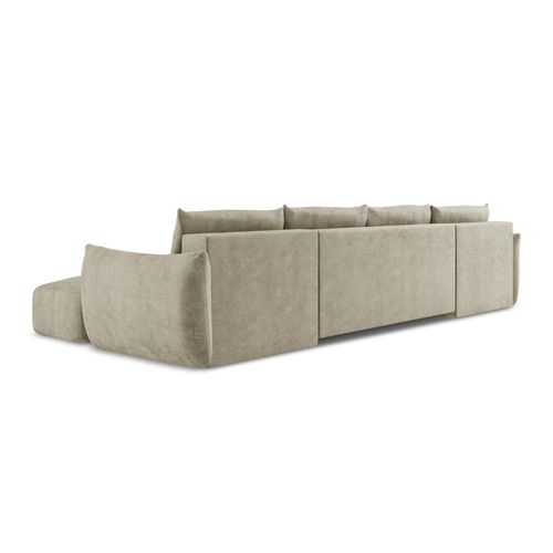 Canapé Panoramique 4 Places Convertible Leila En Tissu Chenille Beige
