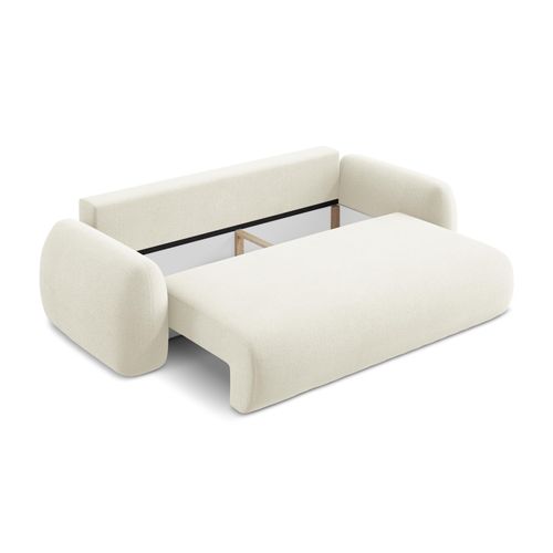 Canapé 3 Places Convertible Lohi En Tissu Bouclette Beige Clair
