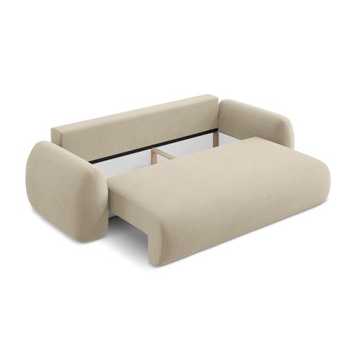 Canapé 3 Places Convertible Lohi En Tissu Bouclette Beige Foncé