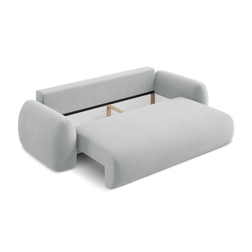 Canapé 3 Places Convertible Lohi En Tissu Bouclette Gris Clair