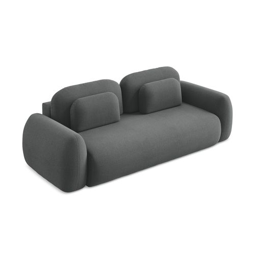 Canapé 3 Places Convertible Lohi En Tissu Bouclette Gris Foncé
