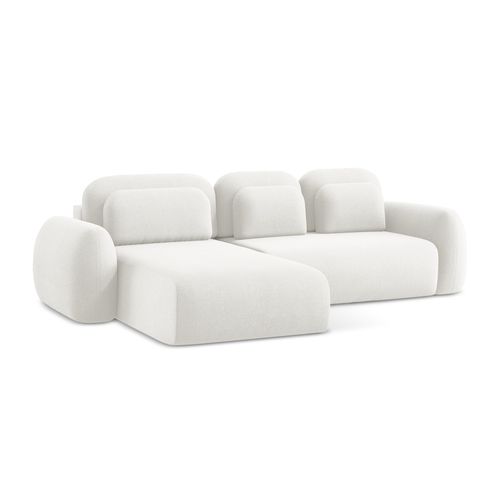 Canapé D’angle 3 Places Gauche Convertible Lohi En Tissu Bouclette Blanc