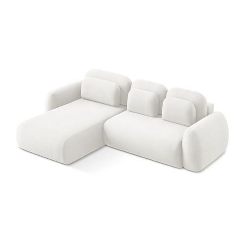 Canapé D’angle 3 Places Gauche Convertible Lohi En Tissu Bouclette Blanc