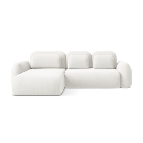 Canapé D’angle 3 Places Gauche Convertible Lohi En Tissu Bouclette Blanc