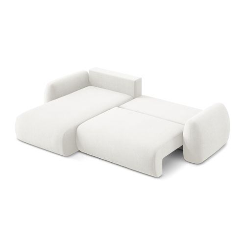 Canapé D’angle 3 Places Gauche Convertible Lohi En Tissu Bouclette Blanc