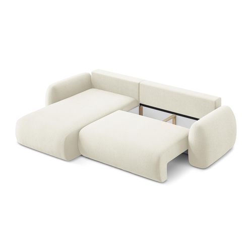 Canapé D’angle 3 Places Gauche Convertible Lohi En Tissu Bouclette Beige Clair