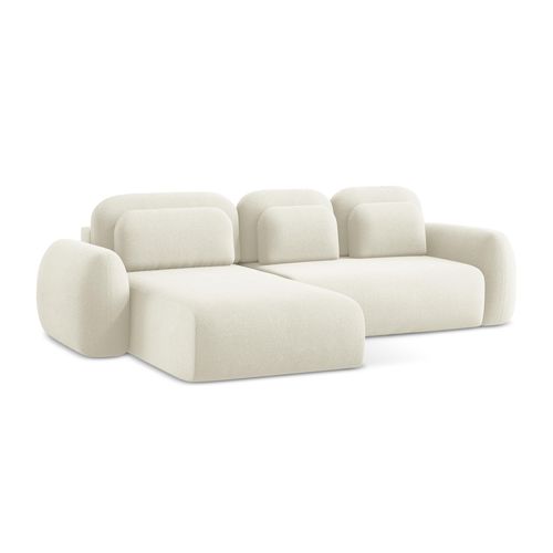 Canapé D’angle 3 Places Gauche Convertible Lohi En Tissu Bouclette Beige Clair