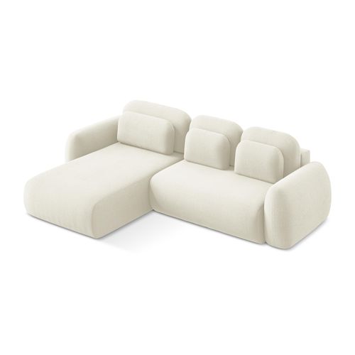 Canapé D’angle 3 Places Gauche Convertible Lohi En Tissu Bouclette Beige Clair