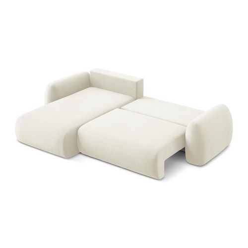 Canapé D’angle 3 Places Gauche Convertible Lohi En Tissu Bouclette Beige Clair
