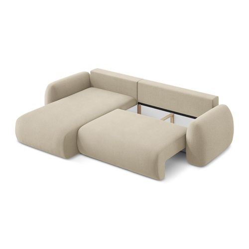 Canapé D’angle 3 Places Gauche Convertible Lohi En Tissu Bouclette Beige Foncé