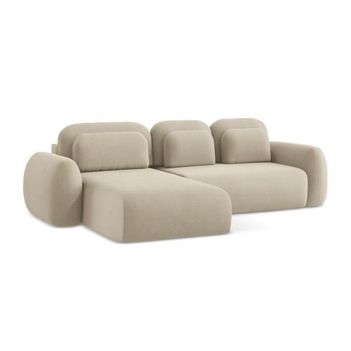 Canapé D’angle 3 Places Gauche Convertible Lohi En Tissu Bouclette Beige Foncé