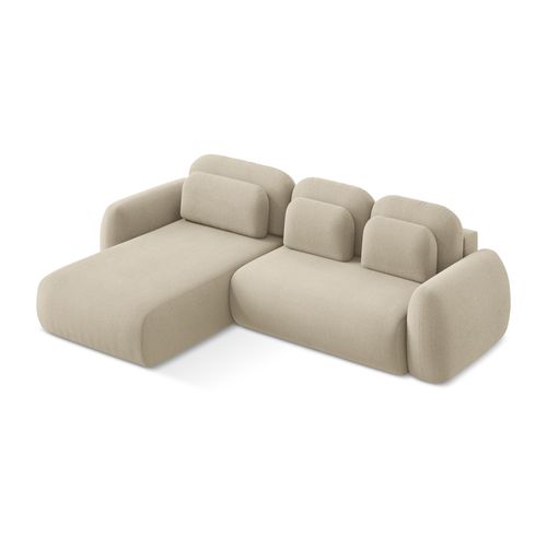 Canapé D’angle 3 Places Gauche Convertible Lohi En Tissu Bouclette Beige Foncé
