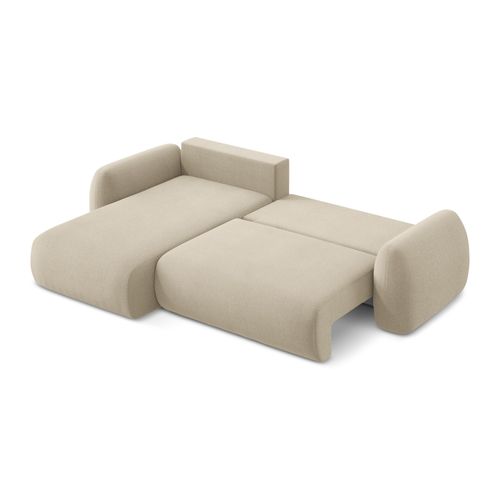 Canapé D’angle 3 Places Gauche Convertible Lohi En Tissu Bouclette Beige Foncé