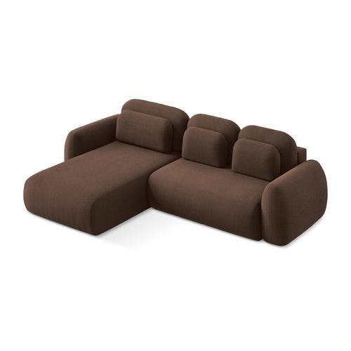 Canapé D’angle 3 Places Gauche Convertible Lohi En Tissu Bouclette Taupe