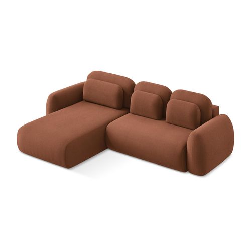 Canapé D’angle 3 Places Gauche Convertible Lohi En Tissu Bouclette Terre Cuite