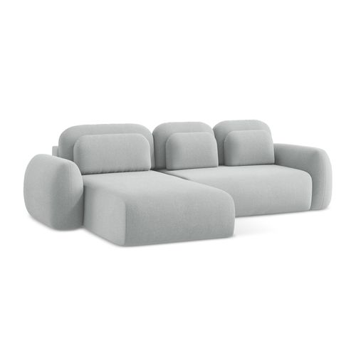 Canapé D’angle 3 Places Gauche Convertible Lohi En Tissu Bouclette Gris Clair