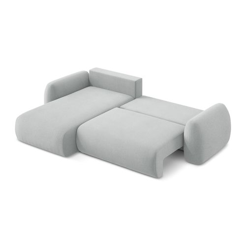 Canapé D’angle 3 Places Gauche Convertible Lohi En Tissu Bouclette Gris Clair