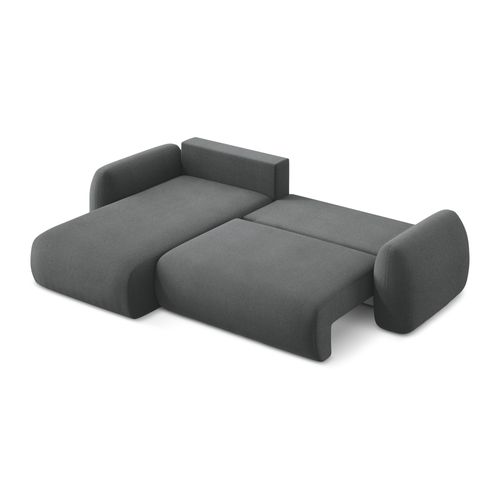 Canapé D’angle 3 Places Gauche Convertible Lohi En Tissu Bouclette Gris Foncé
